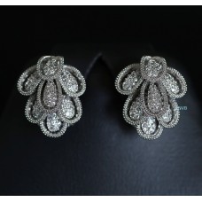 Platinum Plated Diamond Cut Cluster Earrings- Diamond Cut Original Swiss Cubic Zirconia